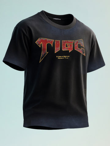 Men's Black Relaxed Fit Graphic Printed 240 GSM Street Wear T-Shirt