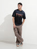 Men's Black Relaxed Fit Graphic Street Wear T-Shirt