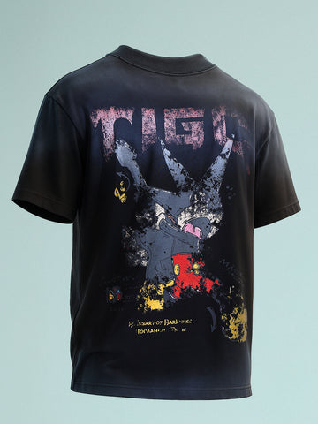 Men's Black Relaxed Fit Graphic Printed 240 GSM Street Wear T-Shirt