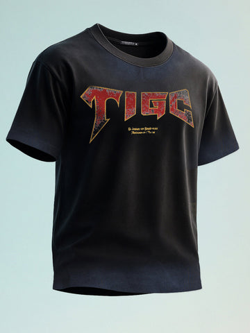 Men's Black Relaxed Fit Graphic Printed 240 GSM Street Wear T-Shirt