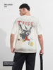 Men's Cream Relaxed Fit Graphic Printed 240 GSM Street Wear T-Shirt
