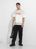 Men's Cream Relaxed Fit Graphic Printed 240 GSM Street Wear T-Shirt