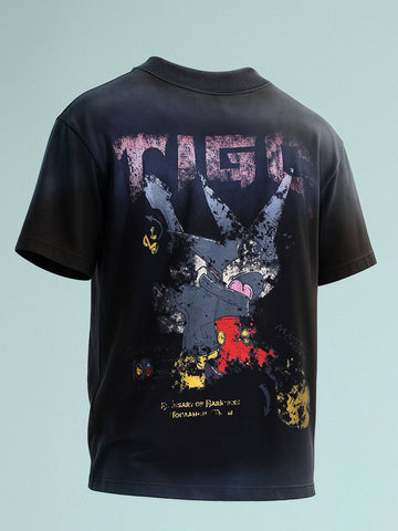Men's Black Relaxed Fit Graphic Printed 240 GSM Street Wear T-Shirt