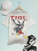 Men's Cream Relaxed Fit Graphic Printed 240 GSM Street Wear T-Shirt