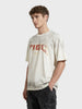 Men's Cream Relaxed Fit Graphic Printed 240 GSM Street Wear T-Shirt
