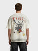 Men's Cream Relaxed Fit Graphic Printed 240 GSM Street Wear T-Shirt