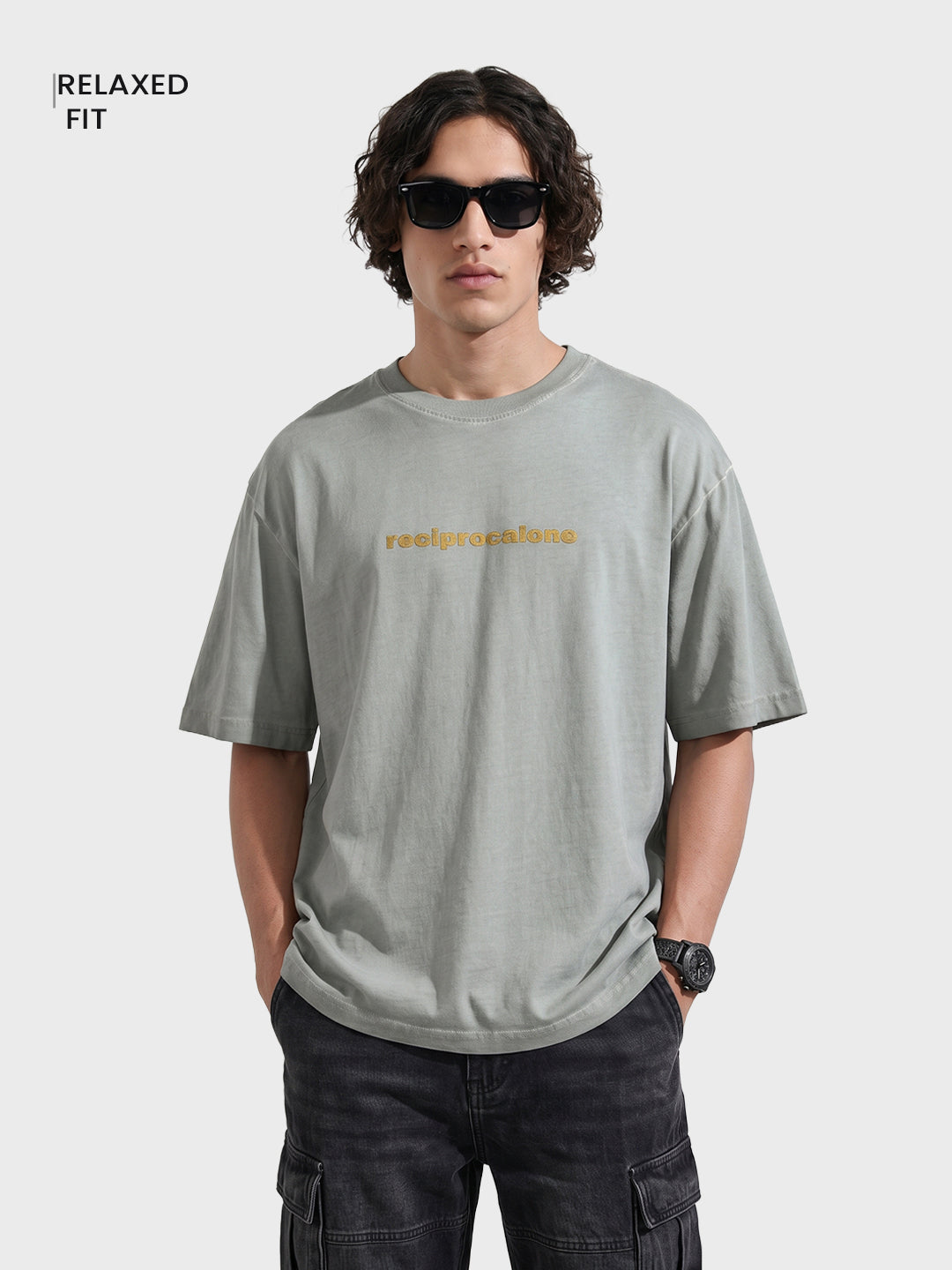 Men's Grey Relaxed Fit Graphic Printed 240 GSM Street Wear T-Shirt