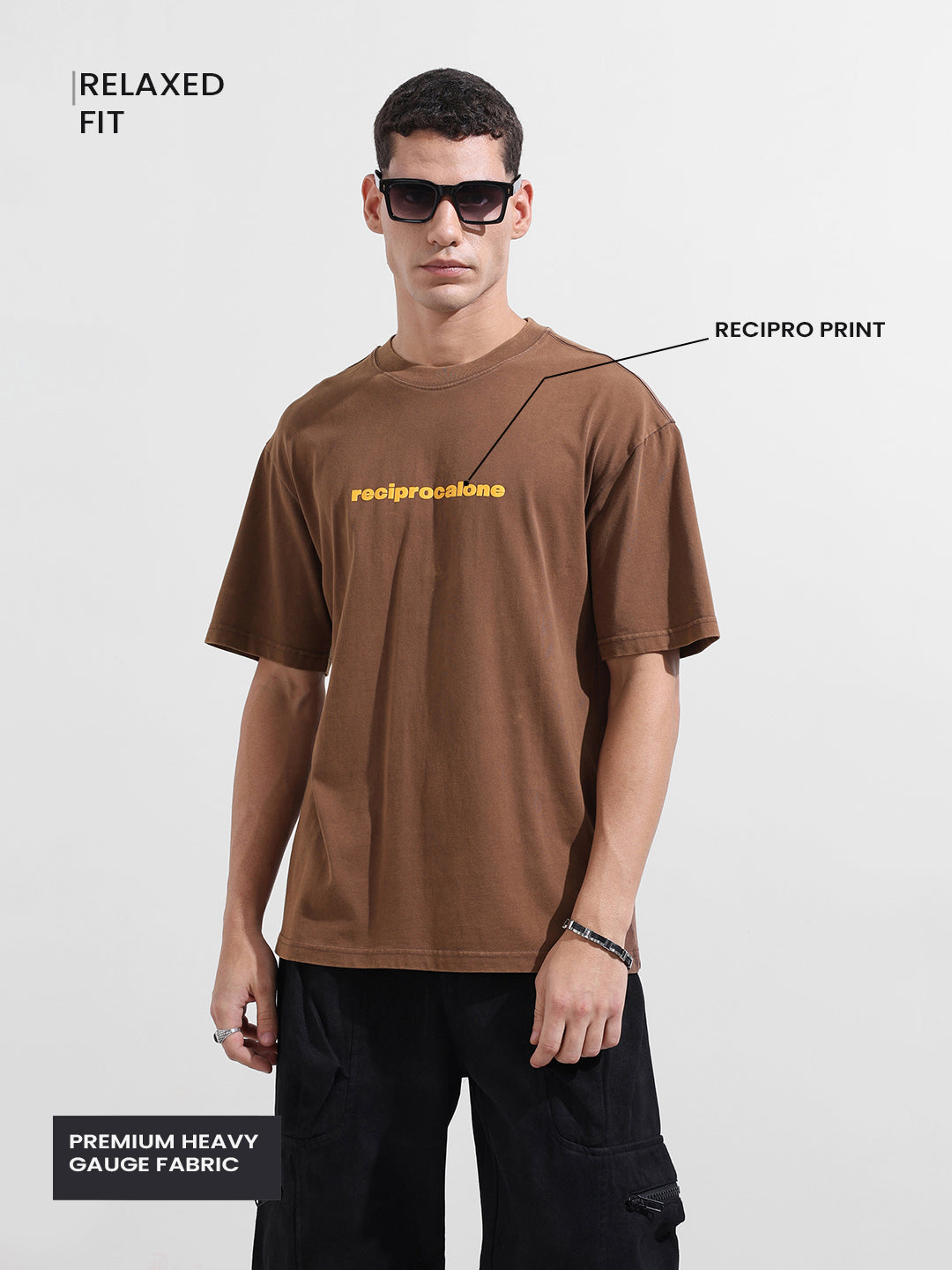 Men's Brown Relaxed Fit Graphic Street Wear T-Shirt