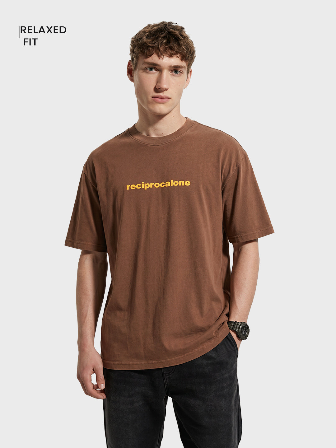 Men's Brown Relaxed Fit Graphic Printed 240 GSM Street Wear T-Shirt
