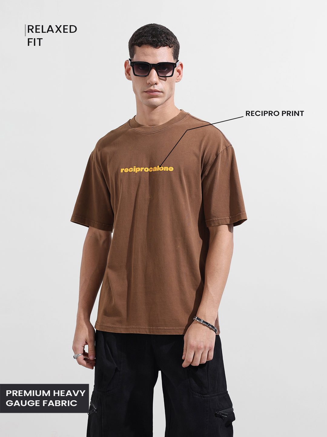 Men's Brown Relaxed Fit Graphic Street Wear T-Shirt