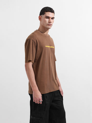 Men's Brown Relaxed Fit Graphic Street Wear T-Shirt