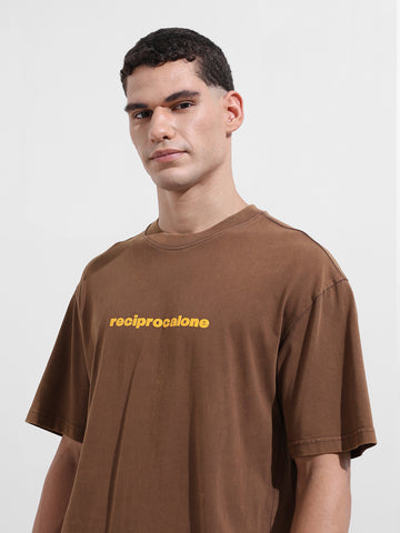 Men's Brown Relaxed Fit Graphic Street Wear T-Shirt