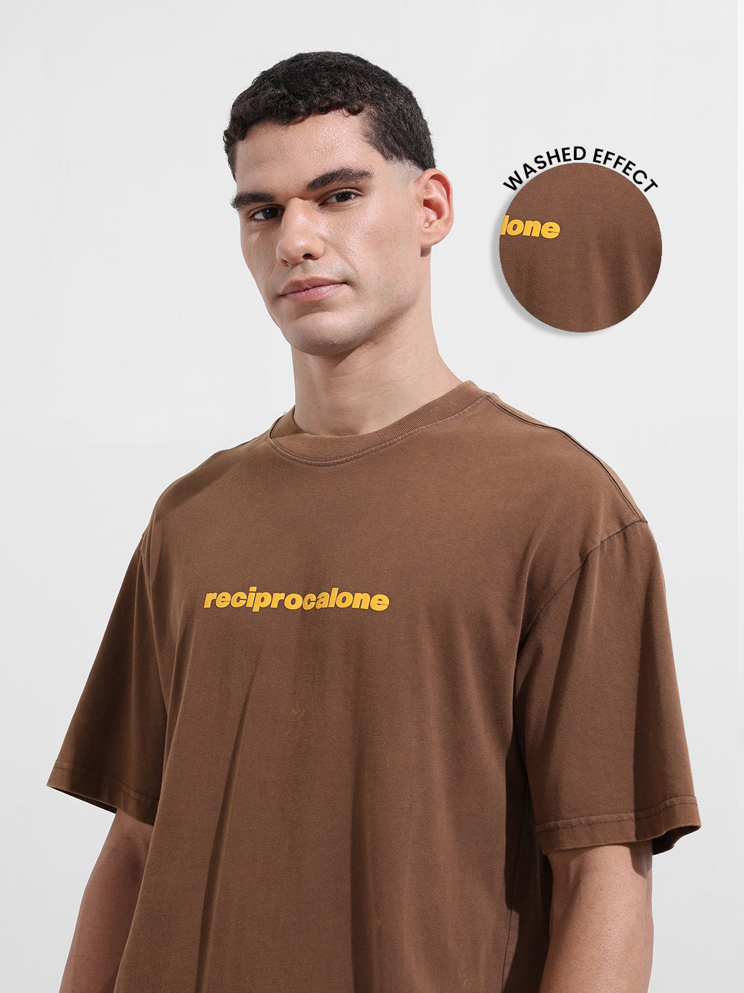 Men's Brown Relaxed Fit Graphic Street Wear T-Shirt