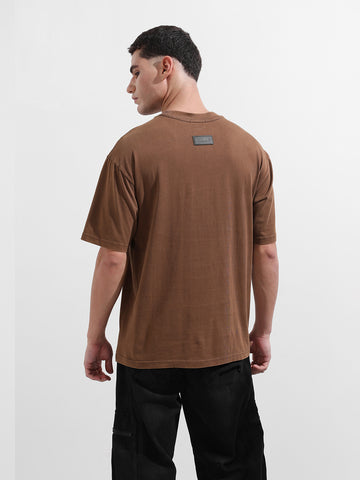 Men's Brown Relaxed Fit Graphic Street Wear T-Shirt