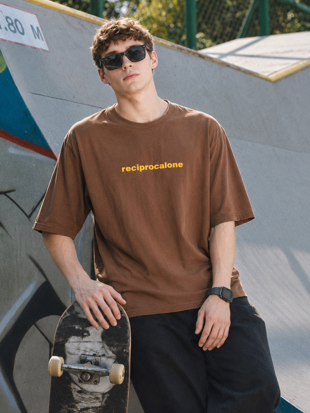 Men's Brown Relaxed Fit Graphic Printed 240 GSM Street Wear T-Shirt