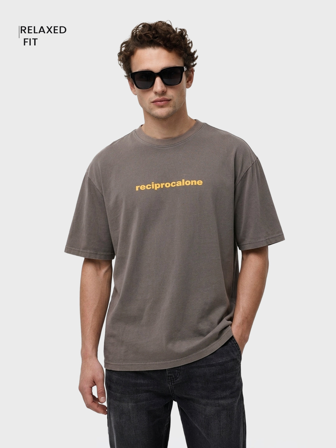 Men's Grey Relaxed Fit Graphic Printed 240 GSM Street Wear T-Shirt