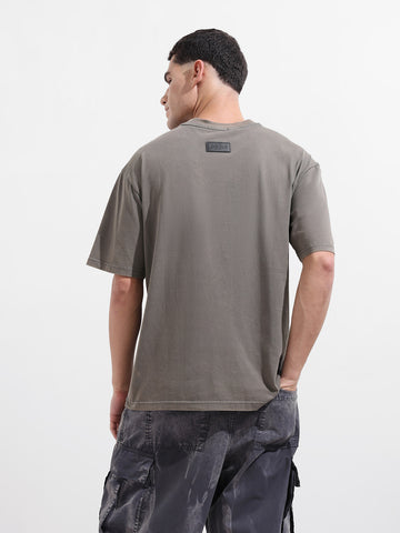 Men's Grey Relaxed Fit Graphic Street Wear T-Shirt
