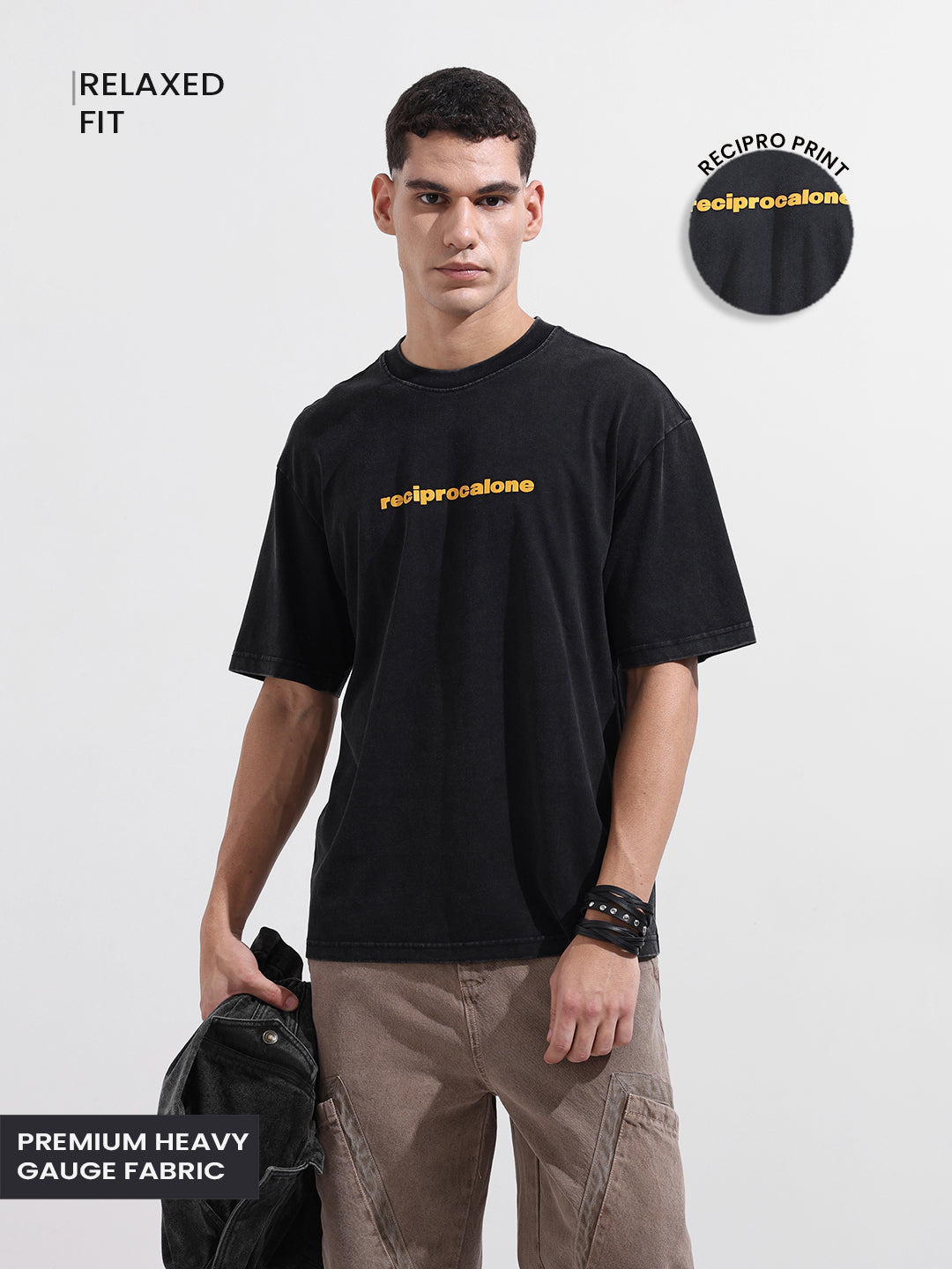 Men's Black Relaxed Fit Graphic Street Wear T-Shirt