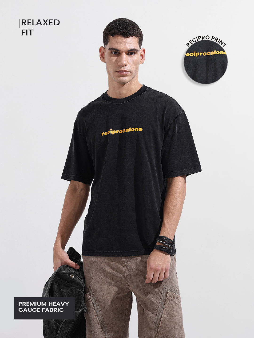Men's Black Relaxed Fit Graphic Street Wear T-Shirt