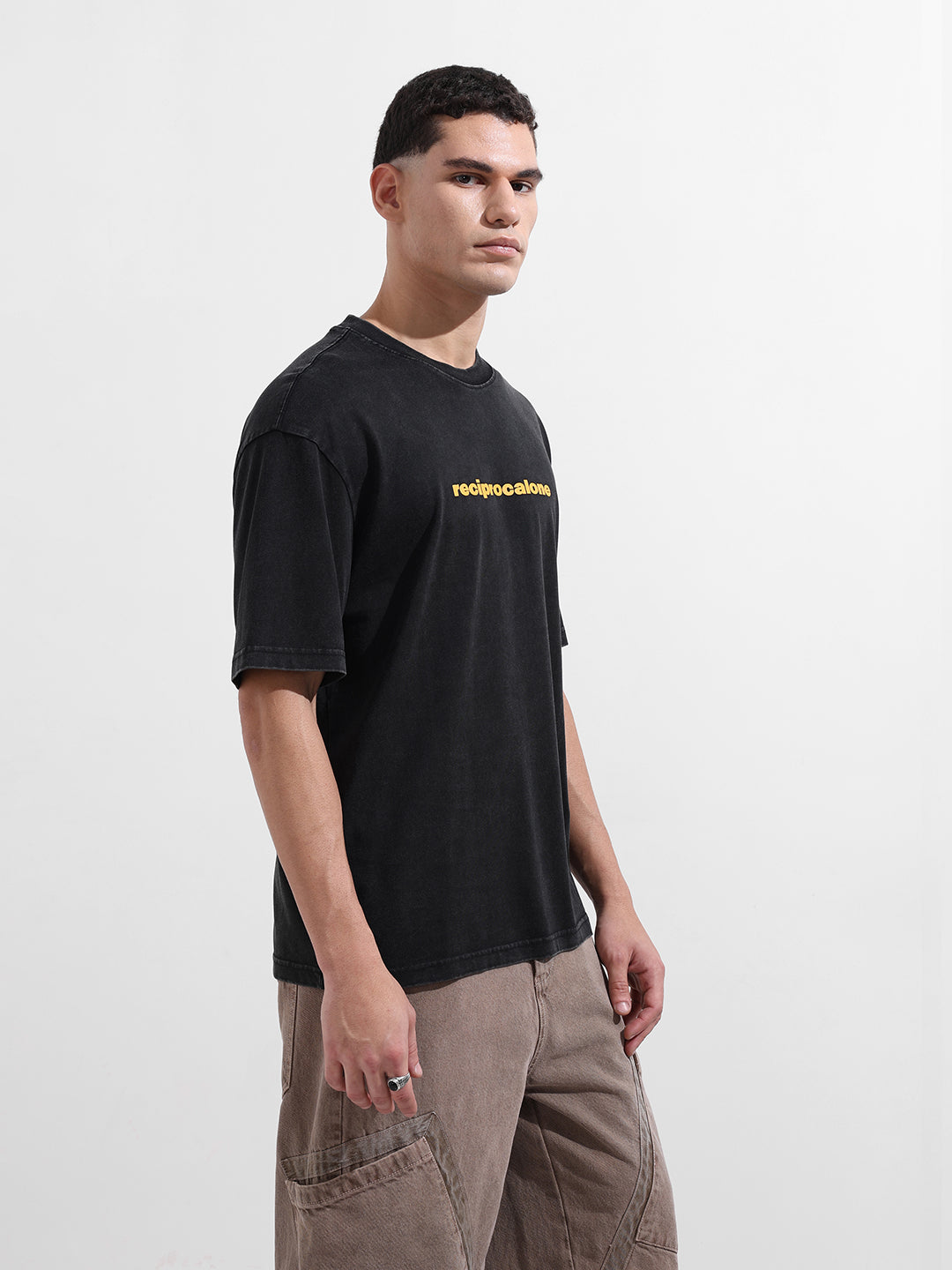 Men's Black Relaxed Fit Graphic Street Wear T-Shirt