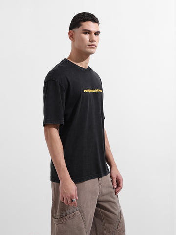 Men's Black Relaxed Fit Graphic Street Wear T-Shirt