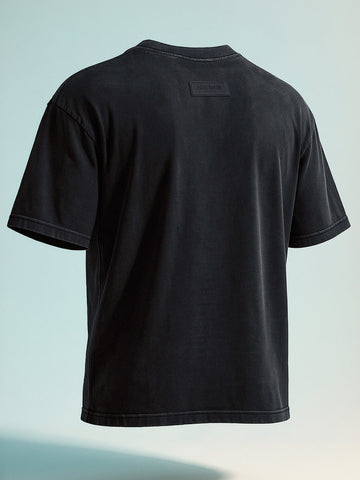 Men's Black Relaxed Fit Graphic Printed 240 GSM Street Wear T-Shirt