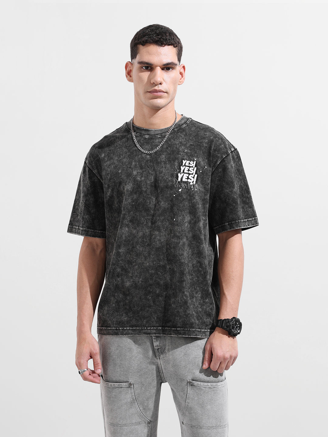 Men's Black Relaxed Fit Graphic Street Wear T-Shirt