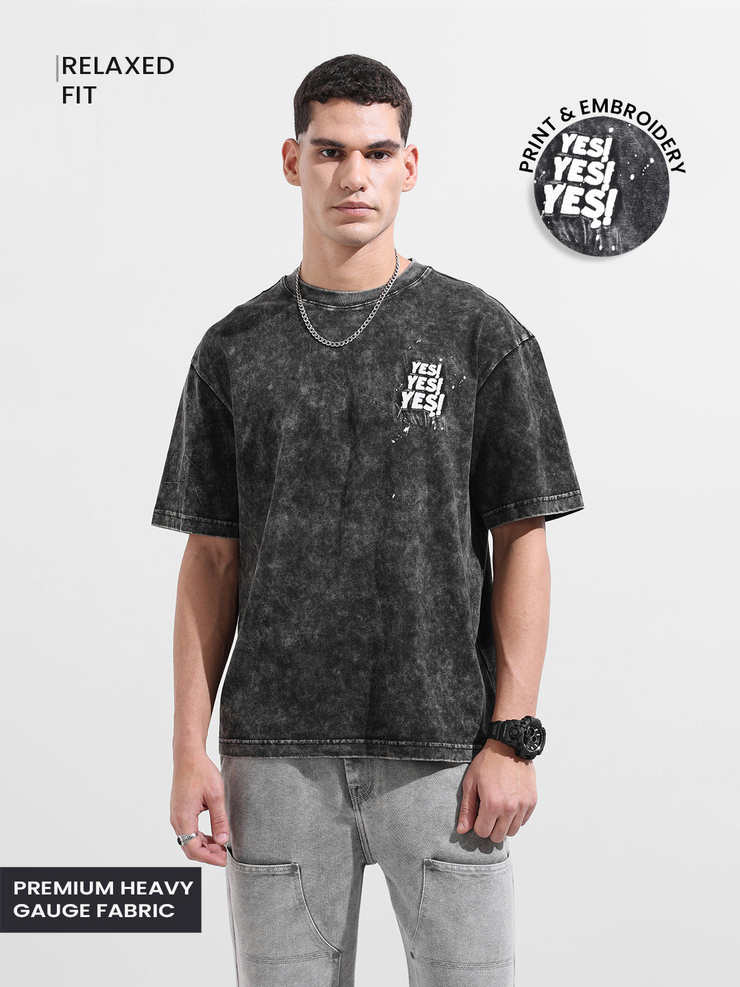 Men's Black Relaxed Fit Graphic Street Wear T-Shirt
