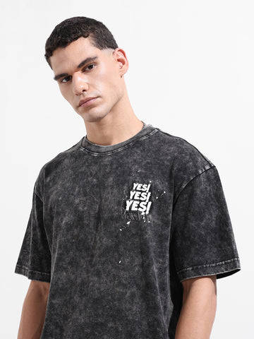 Men's Black Relaxed Fit Graphic Street Wear T-Shirt