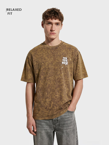 Men's Yellow Relaxed Fit Graphic Printed 240 GSM Street Wear T-Shirt