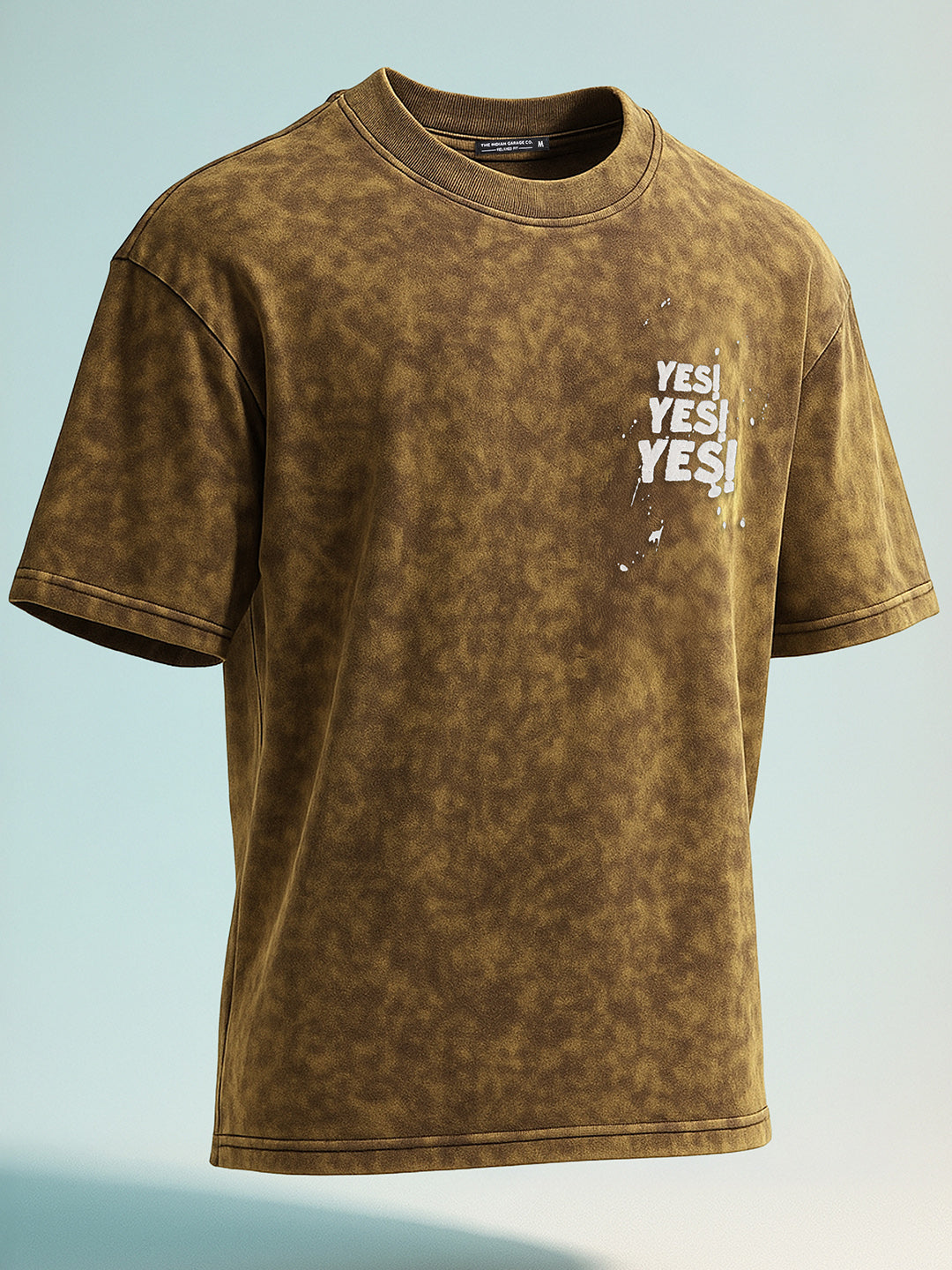 Men's Yellow Relaxed Fit Graphic Printed 240 GSM Street Wear T-Shirt