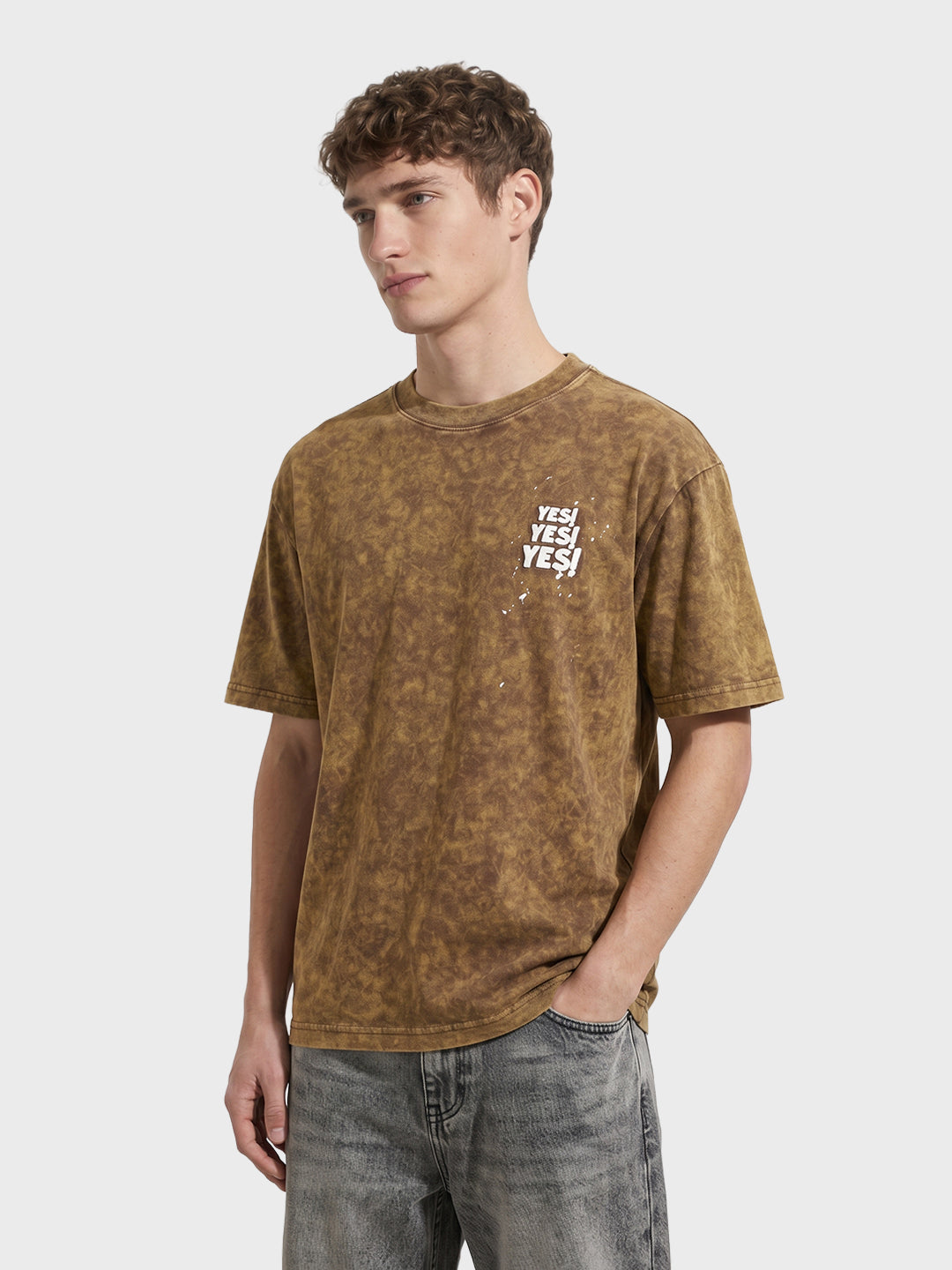 Men's Yellow Relaxed Fit Graphic Printed 240 GSM Street Wear T-Shirt