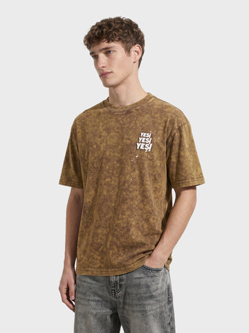 Men's Yellow Relaxed Fit Graphic Printed 240 GSM Street Wear T-Shirt