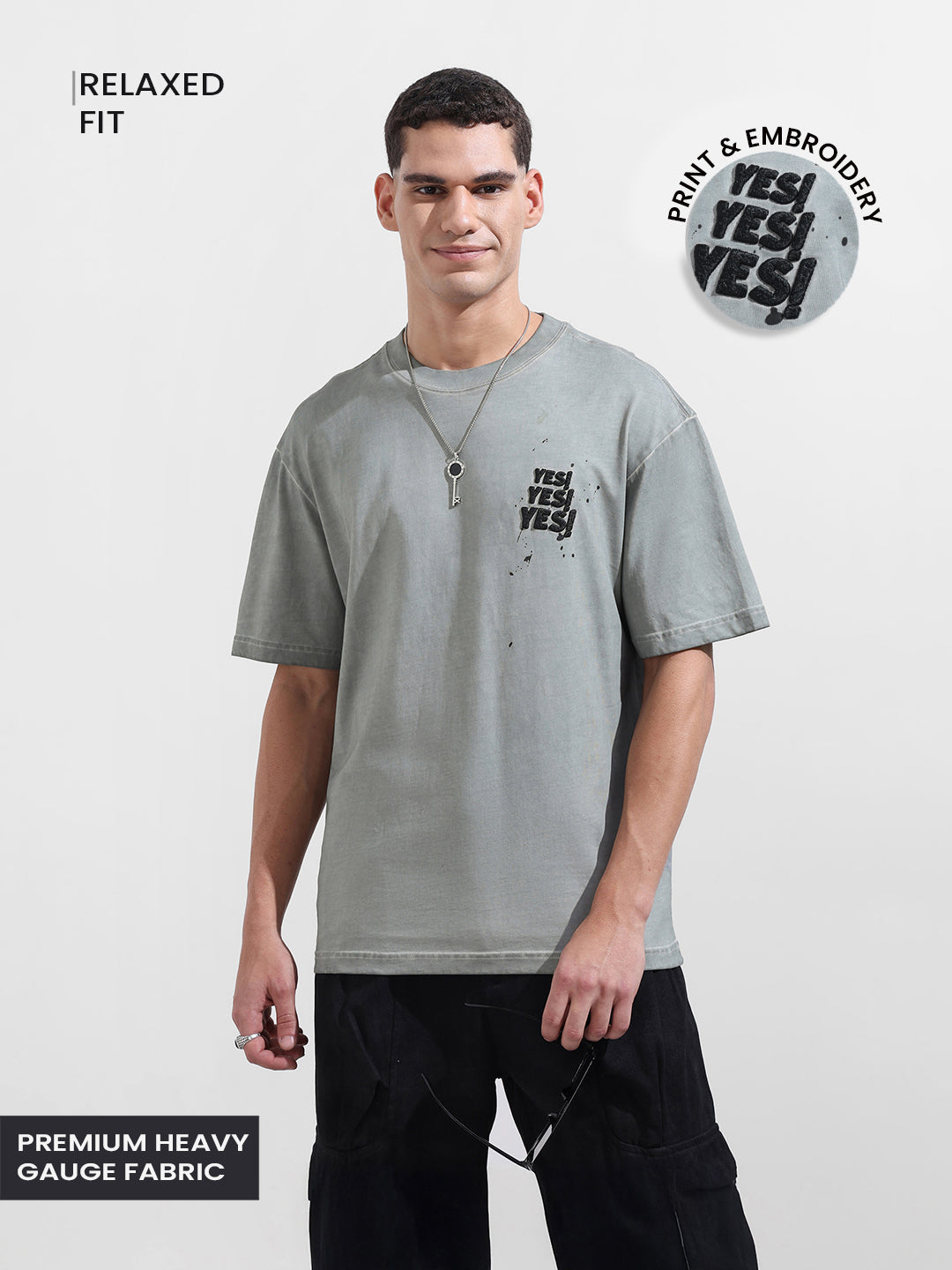 Men's Grey Relaxed Fit Graphic Street Wear T-Shirt