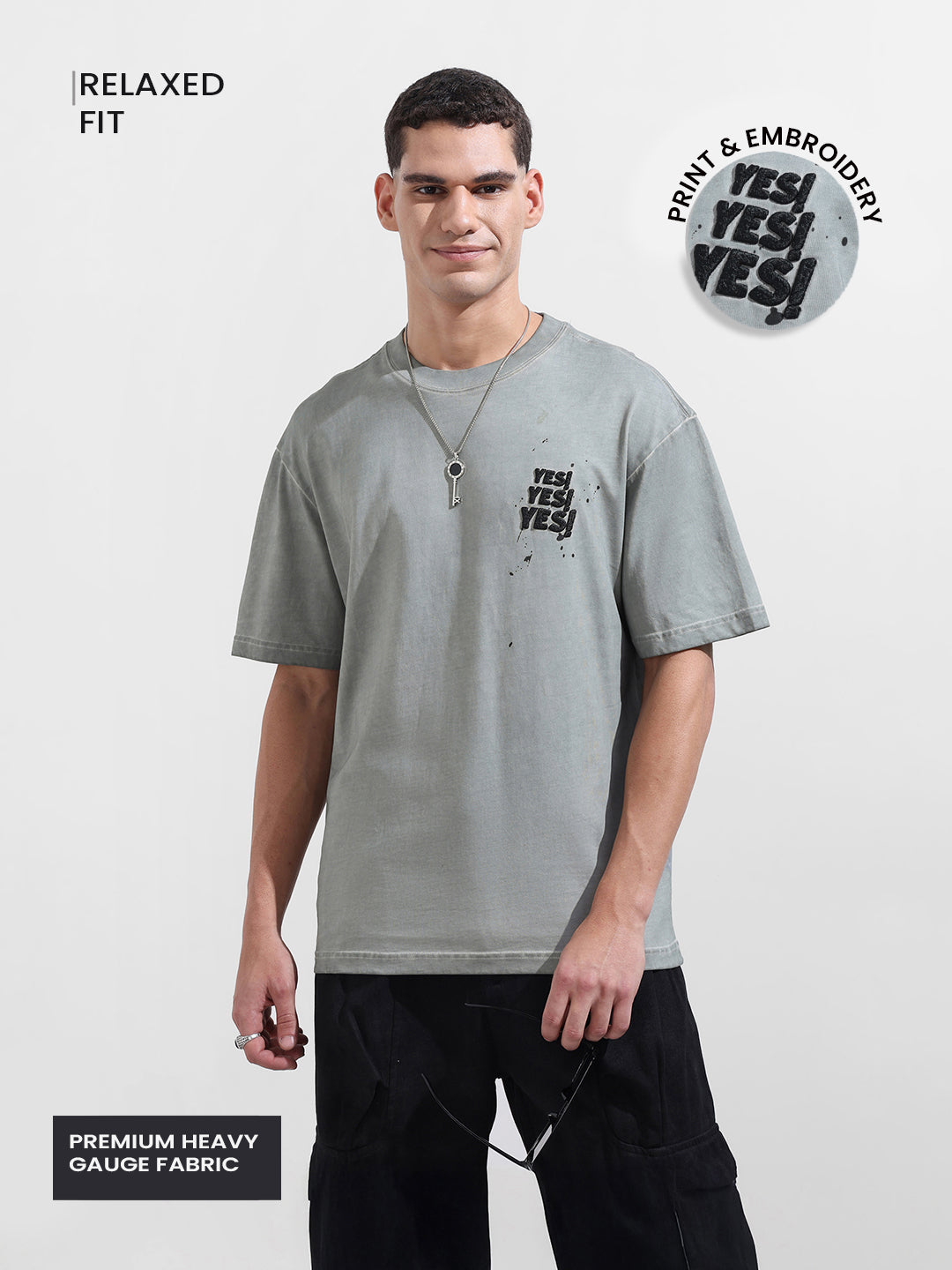 Men's Grey Relaxed Fit Graphic Street Wear T-Shirt