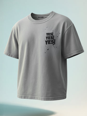 Men's Grey Relaxed Fit Graphic Printed 240 GSM Street Wear T-Shirt