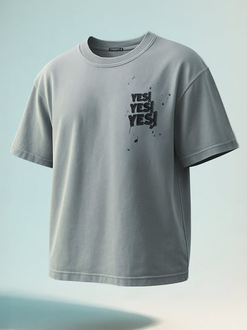 Men's Grey Relaxed Fit Graphic Printed 240 GSM Street Wear T-Shirt
