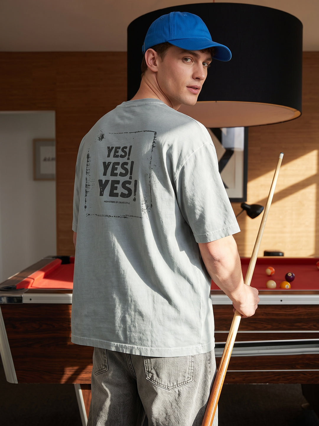 Men's Grey Relaxed Fit Graphic Printed 240 GSM Street Wear T-Shirt