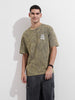 Men's Green Relaxed Fit Graphic Street Wear T-Shirt