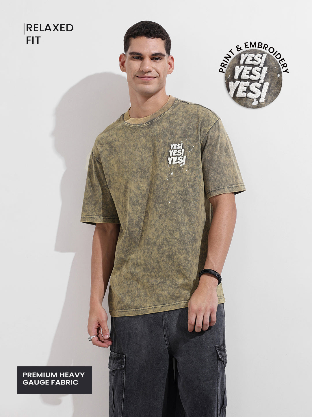 Men's Green Relaxed Fit Graphic Street Wear T-Shirt