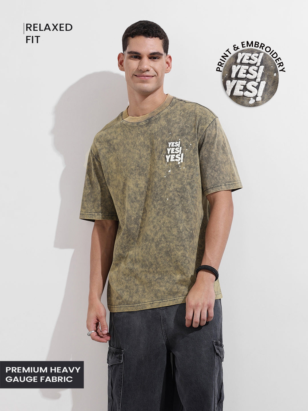 Men's Green Relaxed Fit Graphic Street Wear T-Shirt