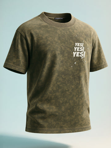 Men's Green Relaxed Fit Graphic Printed 240 GSM Street Wear T-Shirt