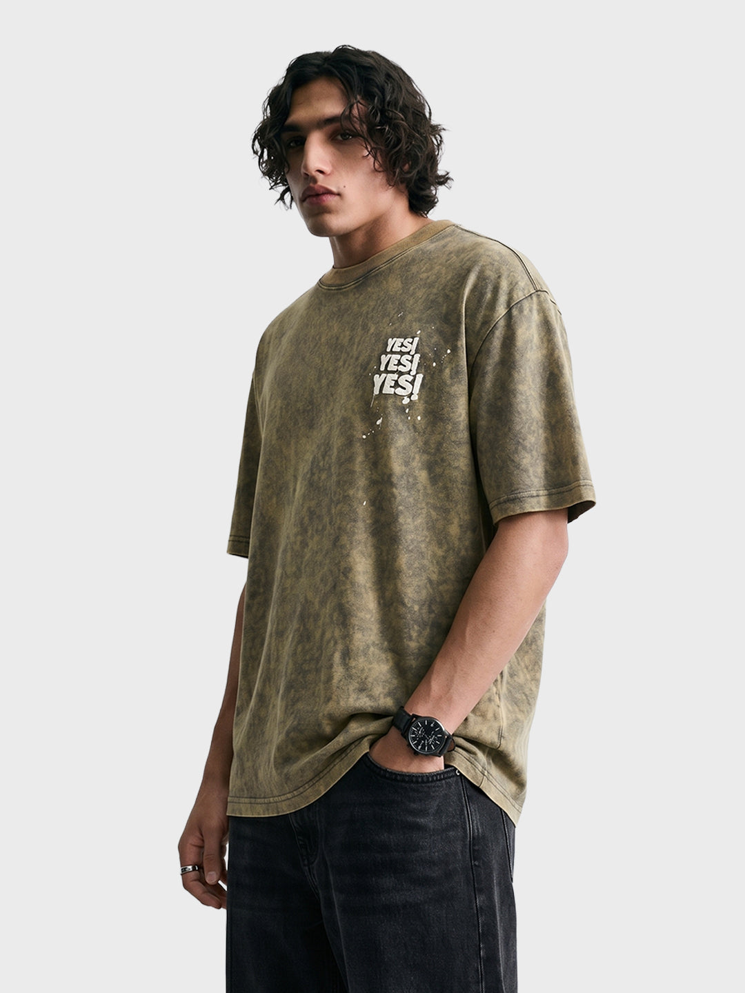 Men's Green Relaxed Fit Graphic Printed 240 GSM Street Wear T-Shirt
