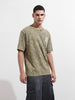 Men's Green Relaxed Fit Graphic Street Wear T-Shirt