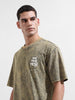 Men's Green Relaxed Fit Graphic Street Wear T-Shirt