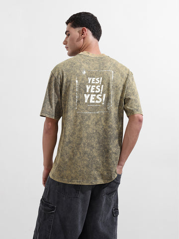 Men's Green Relaxed Fit Graphic Street Wear T-Shirt
