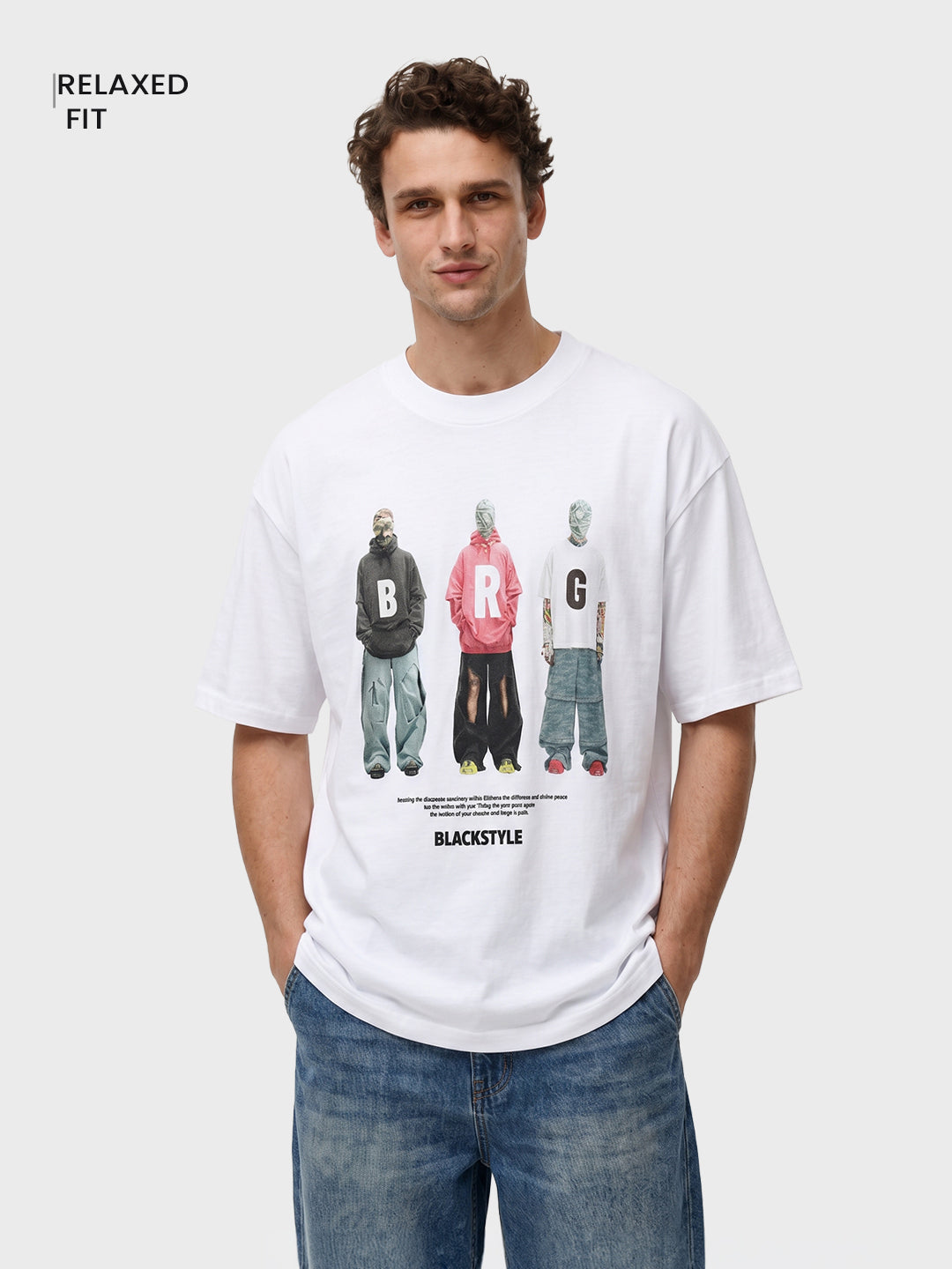 Men's White Relaxed Fit Graphic Printed 240 GSM Street Wear T-Shirt
