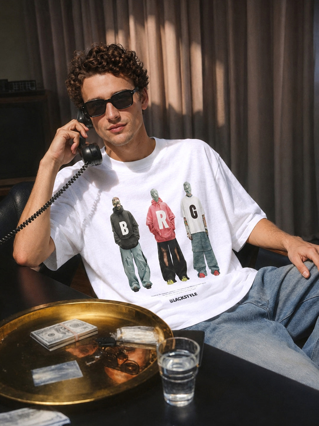 Men's White Relaxed Fit Graphic Printed 240 GSM Street Wear T-Shirt