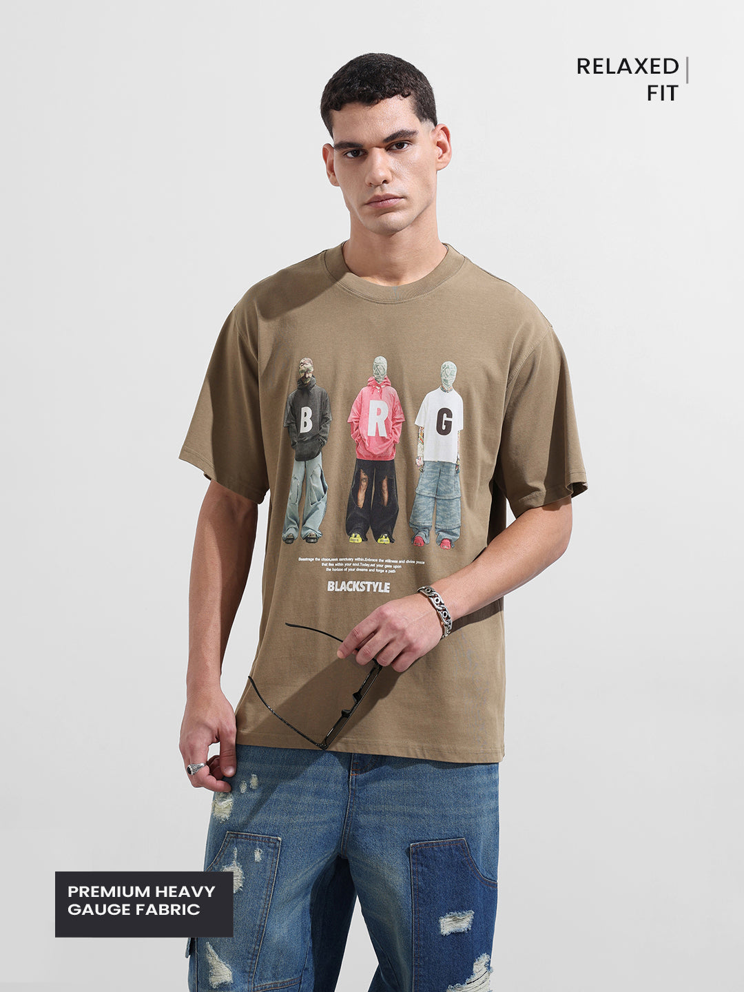 Men's Green Relaxed Fit Graphic Printed 240 GSM Street Wear T-Shirt