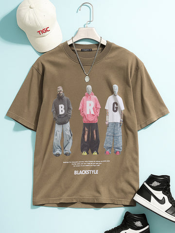 Men's Green Relaxed Fit Graphic Printed 240 GSM Street Wear T-Shirt